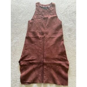 Veda Women's Small Suede Leather Mini Shift Dress Sleeveless Brown